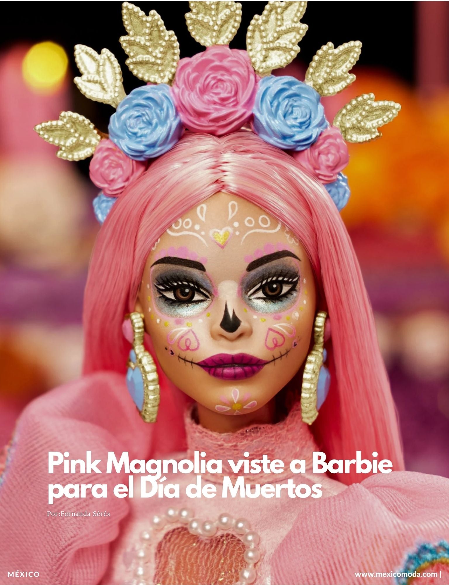 Pink Magnolia Viste a Barbie para el Dia de los Muertos MM Plataforma